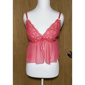 Victoria's Secret PINK Women's Lg Lace Sheer Mesh Chemise Babydoll Top Hearts